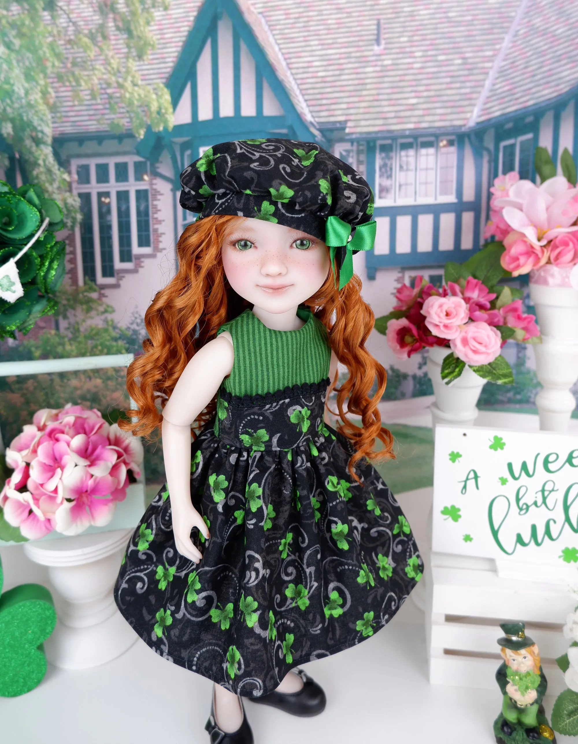 Shamrock Swirl - dress ensemble with shoes for Ruby Red Fashion Friends doll