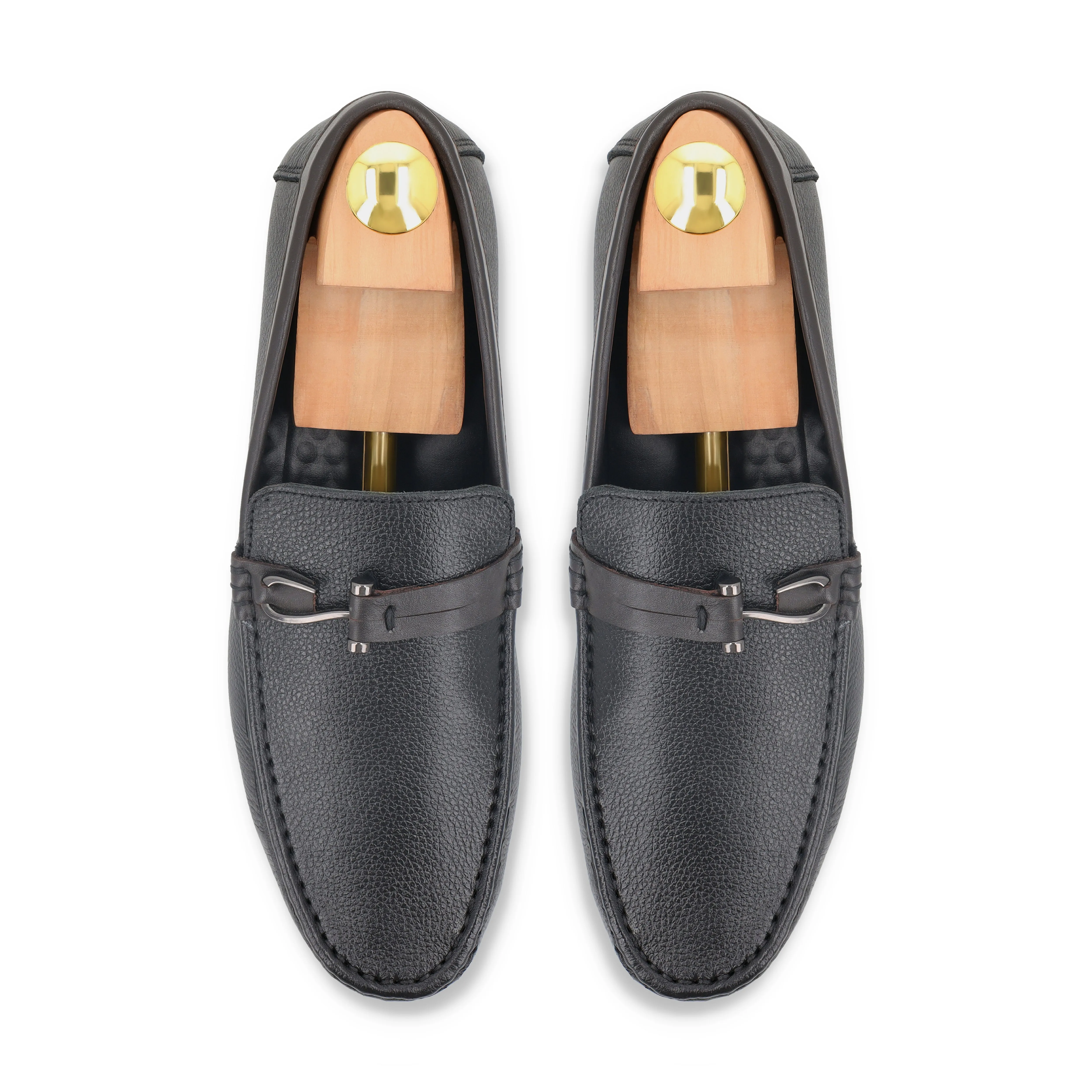 Sleek Contrast Leather Moccasins - Black