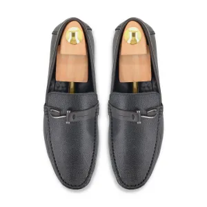 Sleek Contrast Leather Moccasins - Black