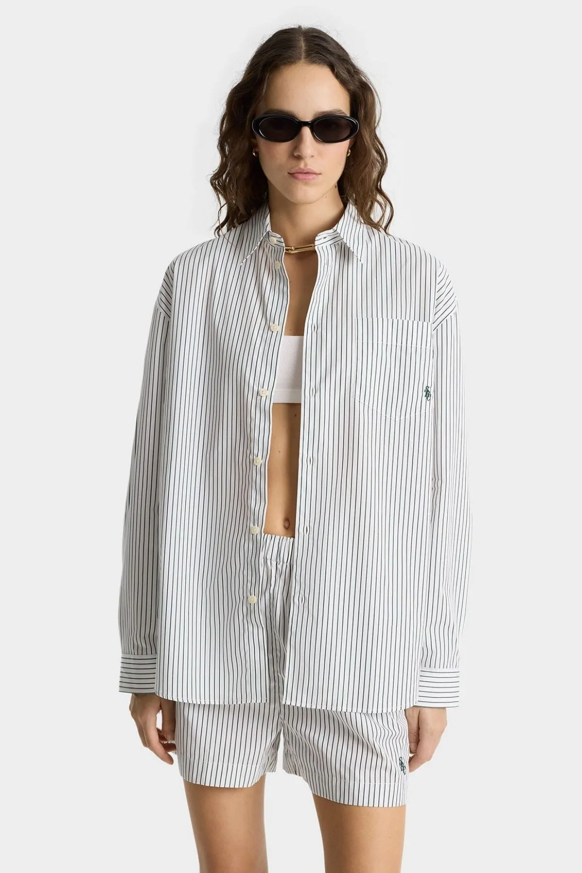 Sporty & Rich Oversized Shirt - Forest Striped