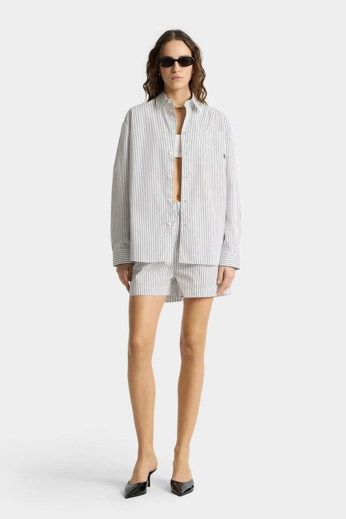 Sporty & Rich Oversized Shirt - Forest Striped