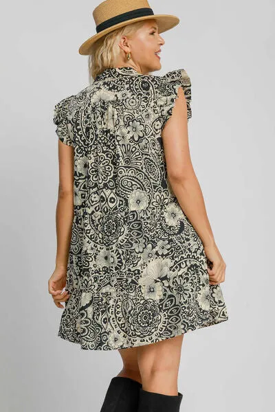 Umgee Printed Ruffle Cap Sleeve Babydoll Dress