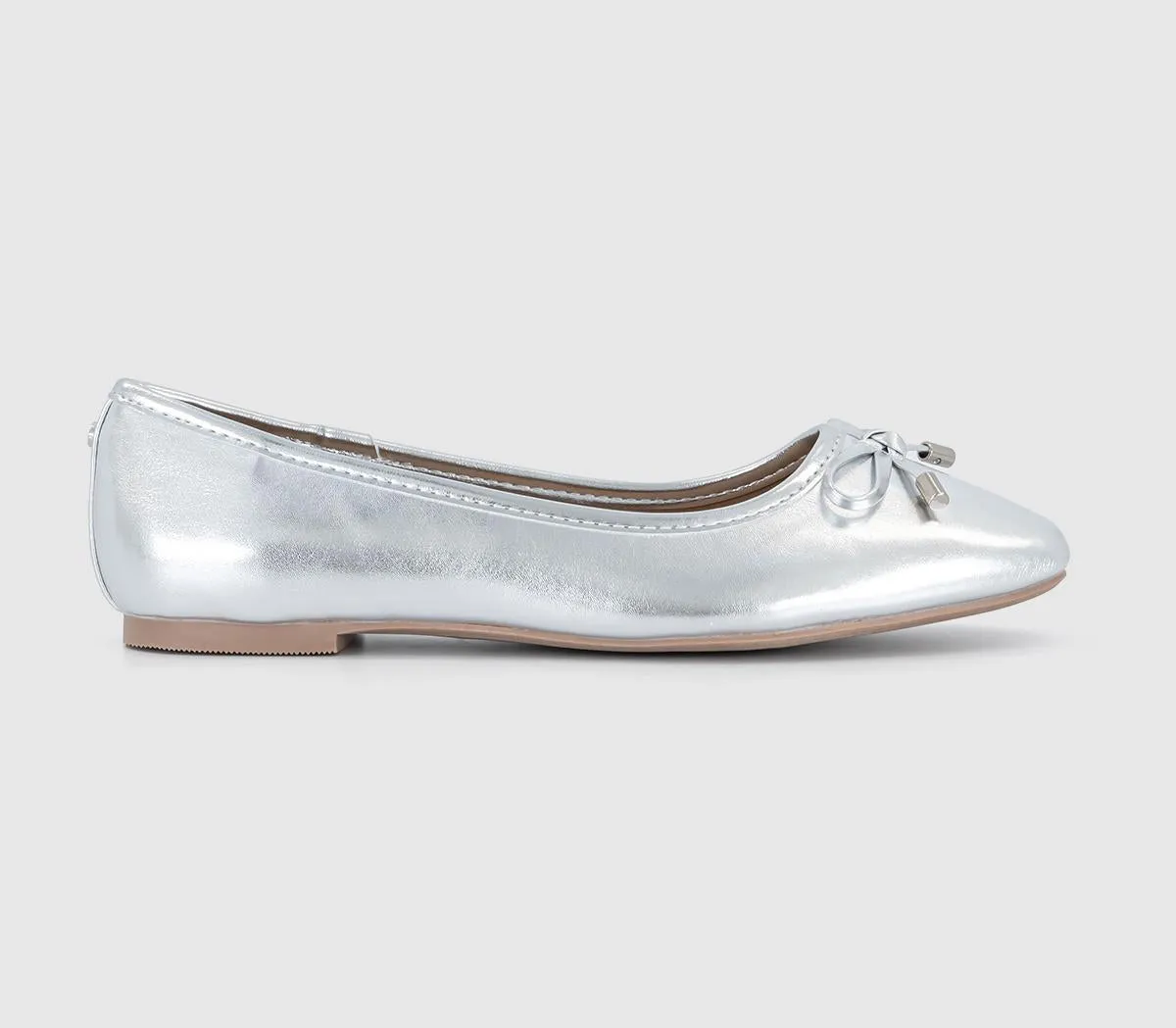 Womens Office Flora Bow Detail Ballet Flats Silver